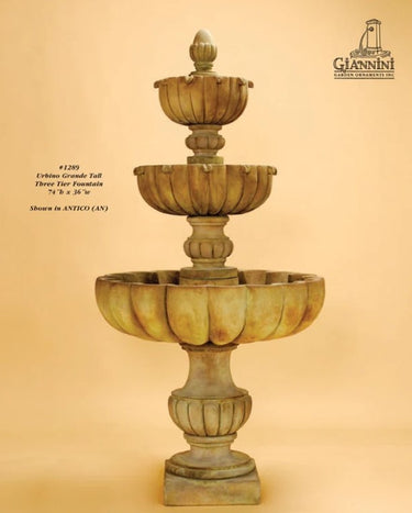 Giannini Garden Urbino Grande Tall Three Tier Fountain